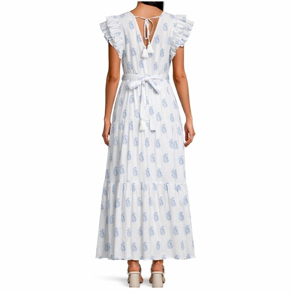 NWT Loves A Floral Metallic Paisley Surplice V-Neck Ruffled Sleeve Tiered Dress - Picture 2 of 10